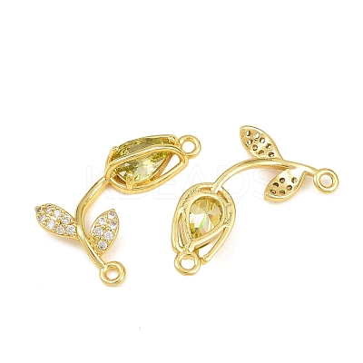 Rack Plating Brass Micro Pave Clear Cubic Zirconia Flower Connertor Charms KK-Z043-03J-1