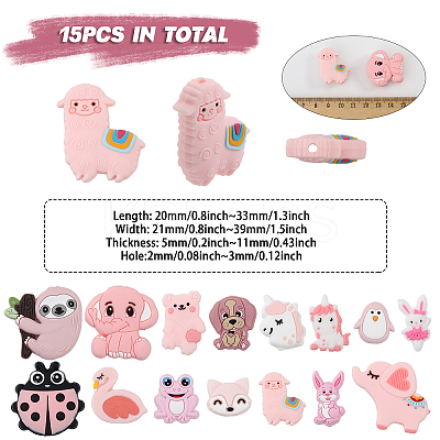 15Pcs 15 Styles Food Grade Eco-Friendly Silicone Focal Beads SIL-CA0002-21-1
