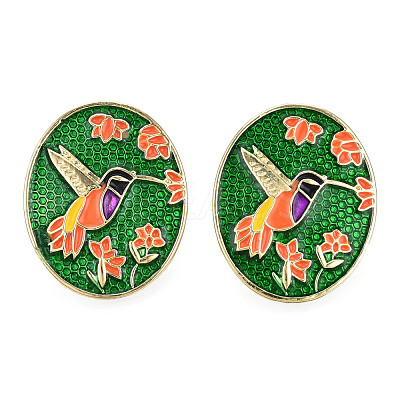 Enamel Hummingbird and Flower Stud Earrings EJEW-N046-019-1