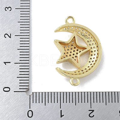 Rack Plating Brass Micro Pave Clear Cubic Zirconia Moon with Star Connector Charms KK-A234-056G-1