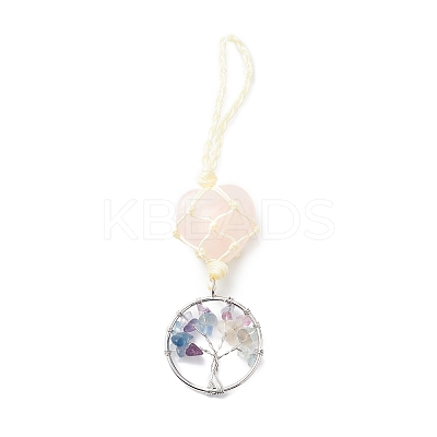Heart Natural Rose Quartz Pendant Decoration DJEW-PW0002-22L-1
