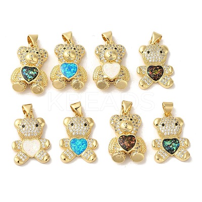 Rack Plating Brass Micro Pave Clear Cubic Zirconia Pendants KK-P268-05-1