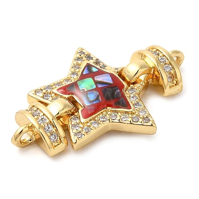 Rack Plating Brass Micro Pave Cubic Zirconia Star Connector Charms KK-K385-101G-01-1