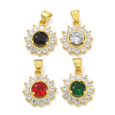 Flower Rack Plating Brass Micro Pave Cubic Zirconia Pendants KK-G513-92G-1