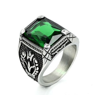 316L Stainless Steel & Cubic Zirconia Men's Vintage Carved Finger Rings FS-WG82D33-19-1