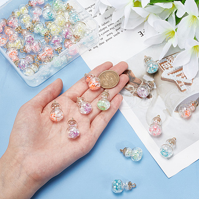 48Pcs 6 Colors Luminous Glass Pendants GLAA-AR0001-39-1