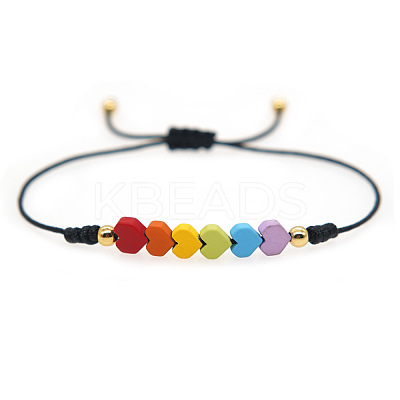 Friendship Rainbow Heart & Brass Bead Adjustable Braided Bracelets VD3512-2-1