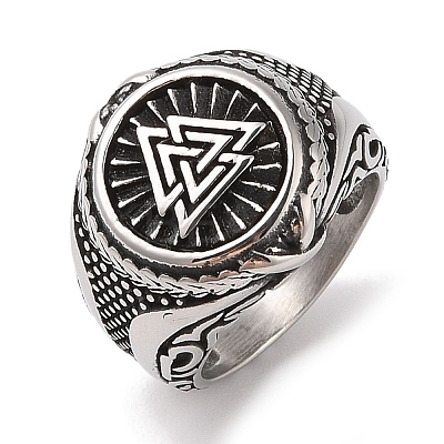 Viking 304 Stainless Steel Valknut Rings RJEW-U005-17G-AS-1