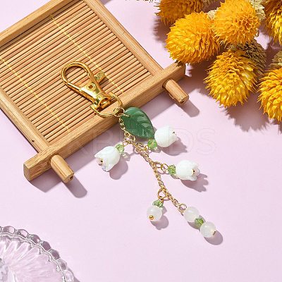Lily of the Valley Handmade Lampwork Pendant Decorations HJEW-JM01257-1