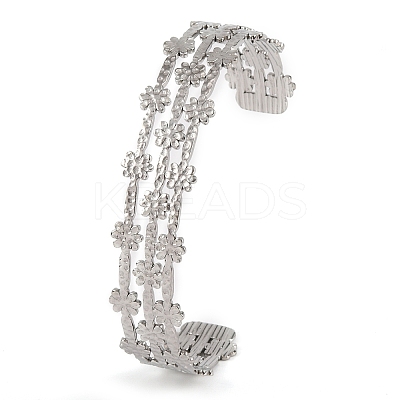 Non-Tarnish 304 Stainless Steel Hollow Flower Open Cuff Bangles for Women LS-BJEW-K241-03C-P-1