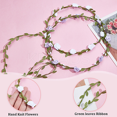 2Pcs 2 Colors Polyester Artificial Rose Garland Headbands Hair Vine AJEW-CP0008-26D-1