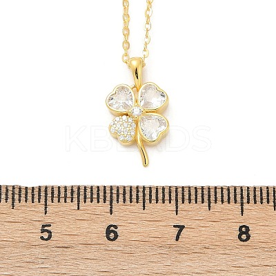 925 Sterling Silver Pave Clear Cubic Zirconia Clover Pendant Necklaces for Women NJEW-G168-01G-1