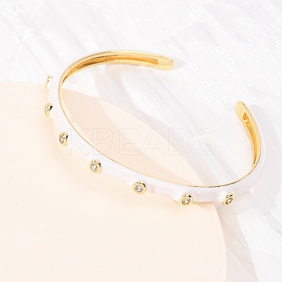 Brass Micro Pave Clear Cubic Zirconia Cuff Bangles for Women BJEW-A163-02G-02-1