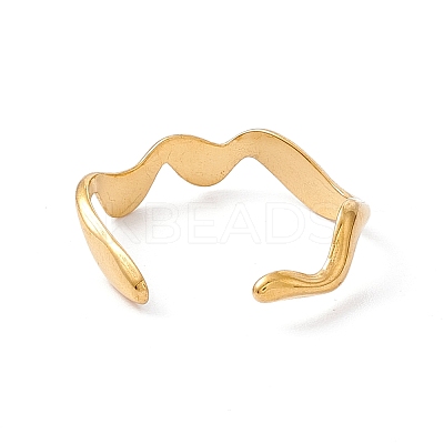 Ion Plating(IP) 304 Stainless Steel Wave Open Cuff Ring for Women X-RJEW-H107-04G-1