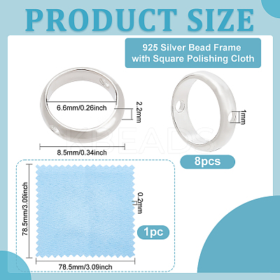 8Pcs Sterling Silver Bead Frame STER-BC0001-82-1