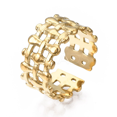 304 Stainless Steel Bar Wrap Open Cuff Ring RJEW-T023-01G-1