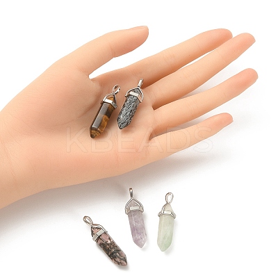 5Pcs 5 Styles Natural Mixed Gemstone Double Terminated Pointed Pendants G-YW0001-45-1