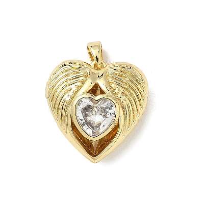 Brass Micro Pave Cubic Zirconia Locket Pendants KK-F905-05G-01-1