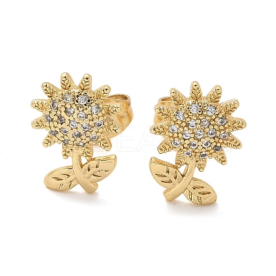 Brass Micro Pave Clear Cubic Zirconia Stud Earrings EJEW-D305-09G-1