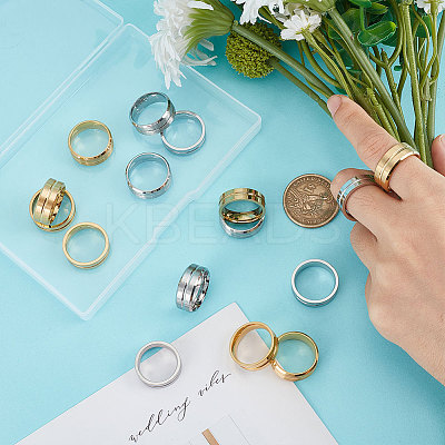 16Pcs 4 Styles 201 Stainless Steel Grooved Line Finger Ring for Women RJEW-UN0002-48-1