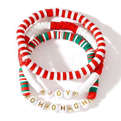 3Pcs 3 Styles Christmas Polymer Clay Heishi Beaded Stretch Bracelet Sets YV4785-4-1
