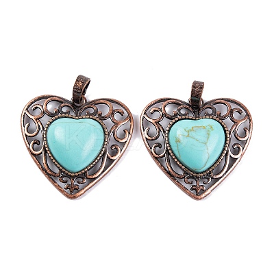 Synthetic Turquoise Peach Love Heart Pendants G-G158-01-04-1