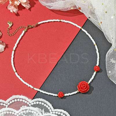 2Pcs 2 Colors Glass Seed Beaded Necklace Sets NJEW-MZ00053-1