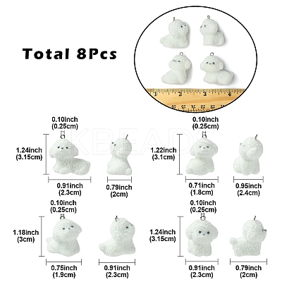4Styles 8Pcs Flocking Resin Cute Puppy Pendants RESI-YW0003-43B-1