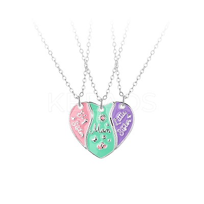 3Pcs Alloy Enamel Mom Daughter Heart Magnetic Pendant Necklace Sets for Mother's Day FS-WG5C723-02-1