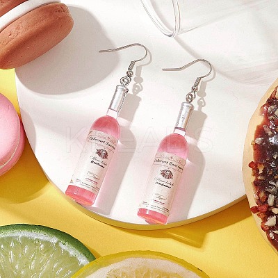 Wine Bottle Resin Dangle Earrings EJEW-JE05878-02-1