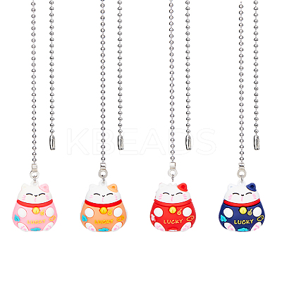 4Pcs 4 Colors PVC Cartoon Lucky Cat Doll Charms Ceiling Fan Pull Chain Extenders AJEW-DC00003-1