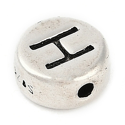 925 Sterling Silver Flat Round with Letter Beads STER-G044-01AS-H-1