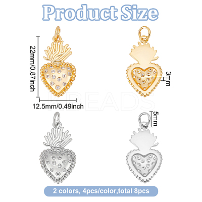 8Pcs 2 Colors Rack Plating Brass Micro Pave Cubic Zirconia Pendants KK-BC0011-95-1