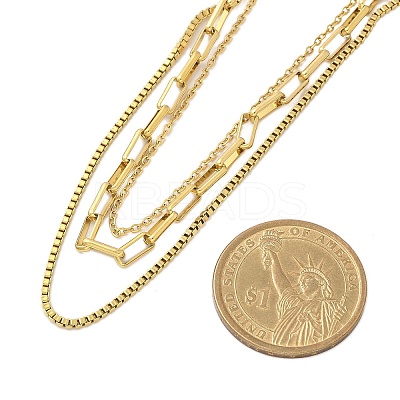 304 Stainless Steel 3 Layer Necklaces for Women NJEW-C084-03G-1