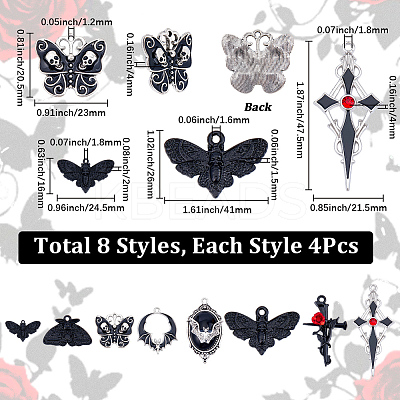 32Pcs 8 Styles Gothic Halloween Theme Alloy Enamel Pendants FIND-BM0001-20-1