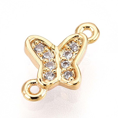 Brass Micro Pave Clear Cubic Zirconia Connector Charms KK-T075-29G-1