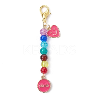 Mother's Day Flat Round with Word Mom & Heart Alloy Enamel Pendant Decorations HJEW-JM01510-1