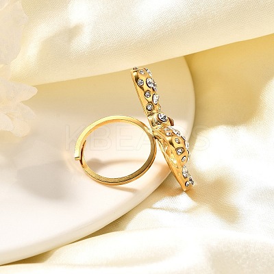 Bowknot 304 Stainless Steel Rhinestone Cuff Rings for Women RJEW-A058-01B-G-1