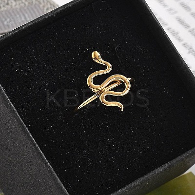 Snake 304 Stainless Steel Open Cuff Ring for Women RJEW-M049-02G-1