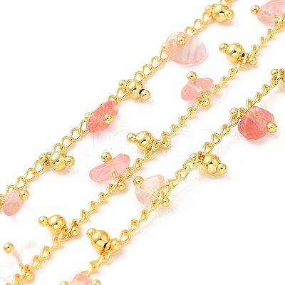 Handmade Synthetic Cherry Quartz Glass Beaded Chains CHC-M024-01G-01-1