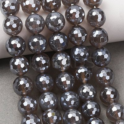 Electroplated Natural Agate Beads Strands G-B191-A07-10mm-05-1