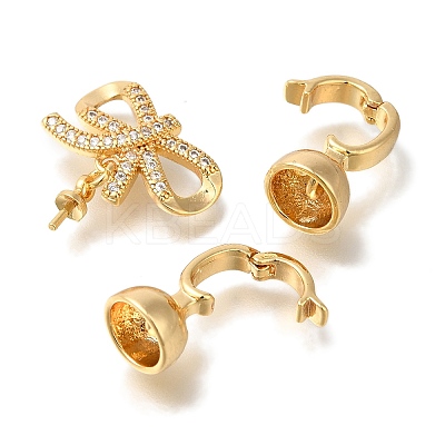 Brass Micro Pave Clear Cubic Zirconia Fold Over Clasps KK-K389-027G-1