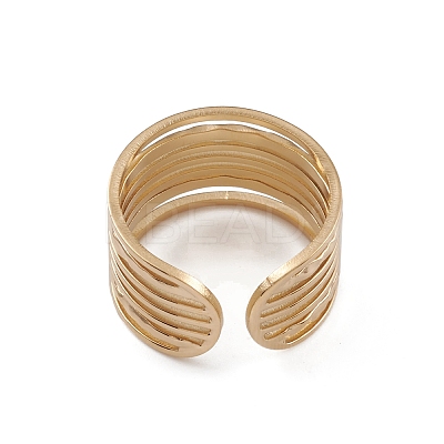 Ion Plating(IP) 304 Stainless Steel Multi Line Open Cuff Rings for Women RJEW-G285-10G-1