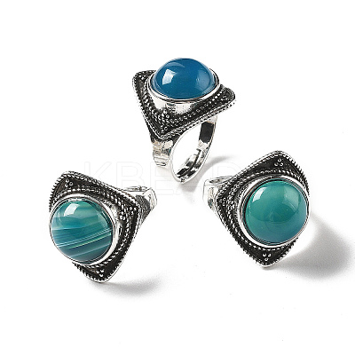Natural Banded Agate Adjustable Rings G-P560-03AS-16-1