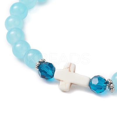 6Pcs Round Spray Painted Imitation Jade Glass Beads Stretch Bracelets for Women BJEW-JB12881-1