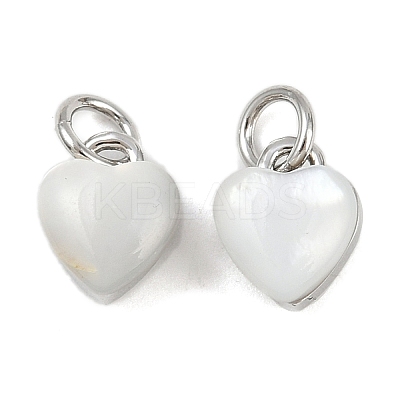 Brass Pave Natural White Shell Heart Charms with Jump Rings KK-F908-07P-1