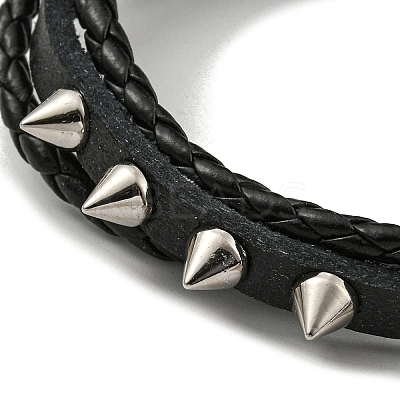 PU Leather & Waxed Cords Triple Layer Multi-strand Bracelets BJEW-F468-08-1
