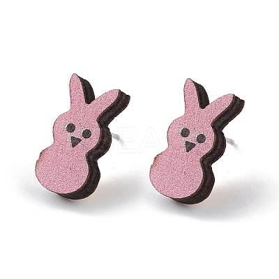 Natual Wood Easter Stud Earrings EJEW-C013-02F-1