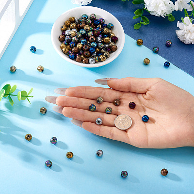 150Pcs 10 Colors Electroplated Natural Lava Rock Beads Strands G-PJ0001-03B-1