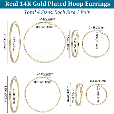 4 Piars 4 Styles Brass Ring Hoop Earrings for Women EJEW-BBC0001-71-1